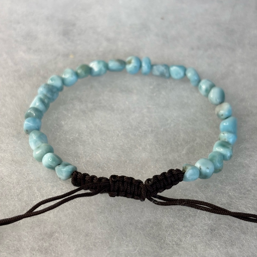 Authentic Adjustable Larimar Bead Bracelet with Black Macramé